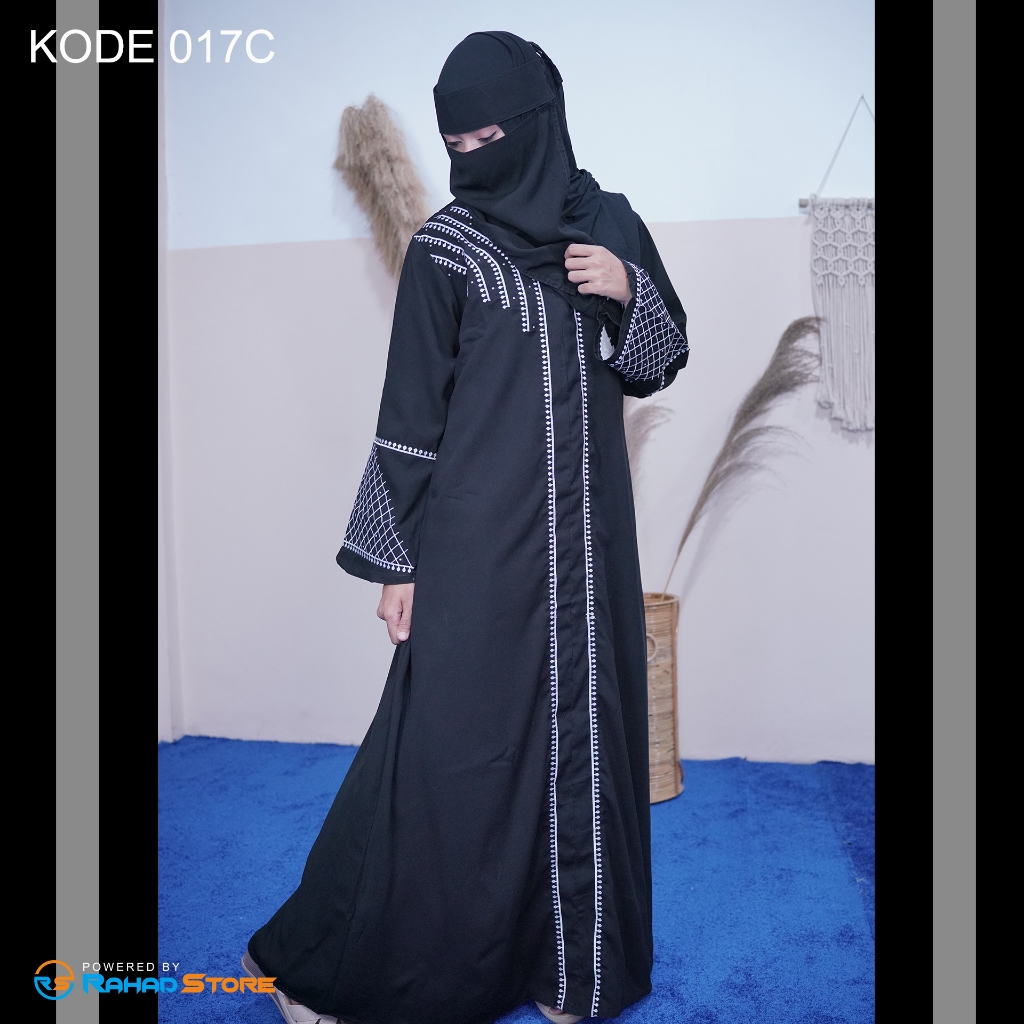 Abaya Bahan Jettblack Premium Bordir Silver