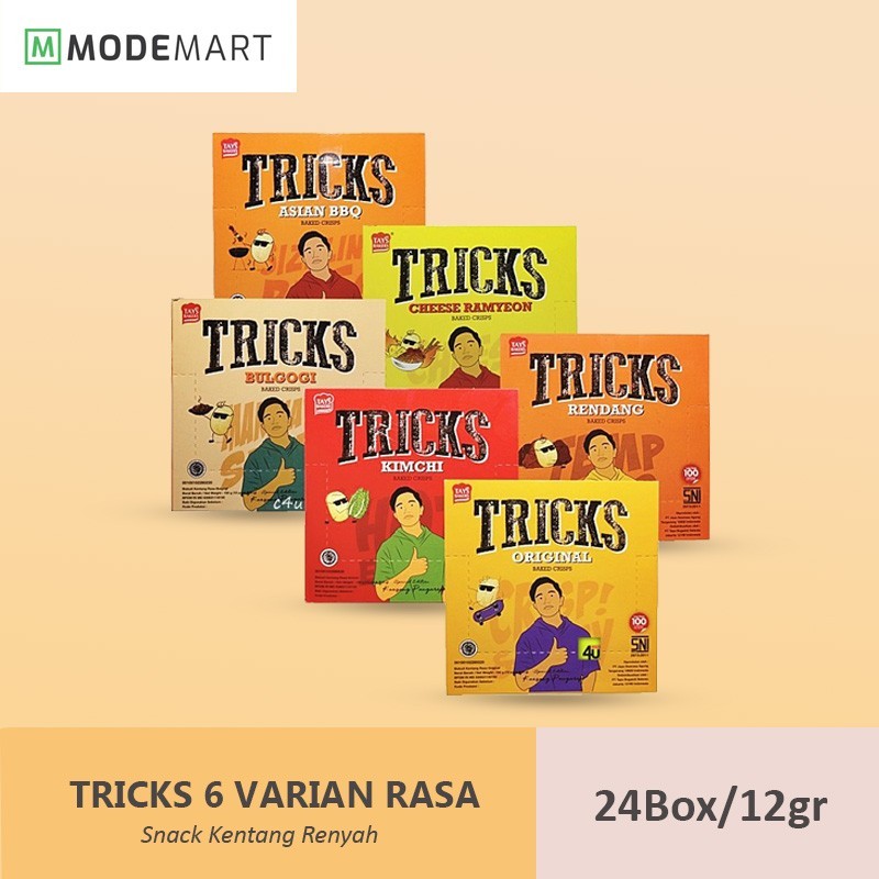 

TRICKS Snack Cemilan 6 Rasa 1 Karton isi 24 Box Terlaris - ASIAN BBQ
