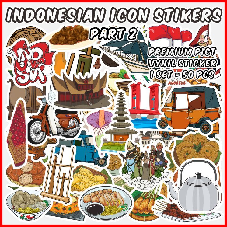 

[1 pack] indonesian Icon Stickers 2 (Stiker Ikon Indonesia 2) Cocok untuk oleh-oleh / scrapbook / jurnal / diary / Sticker Pack / Ecer - ddu-du sticker