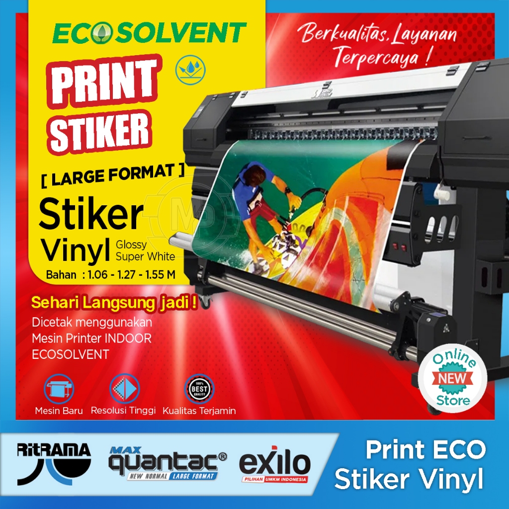 

PRINT STIKER / CETAK STIKER METERAN INDOOR ECOSOLVENT VINYL MERK RITRAMA, QUANTAC, EXILO uk 0.5M