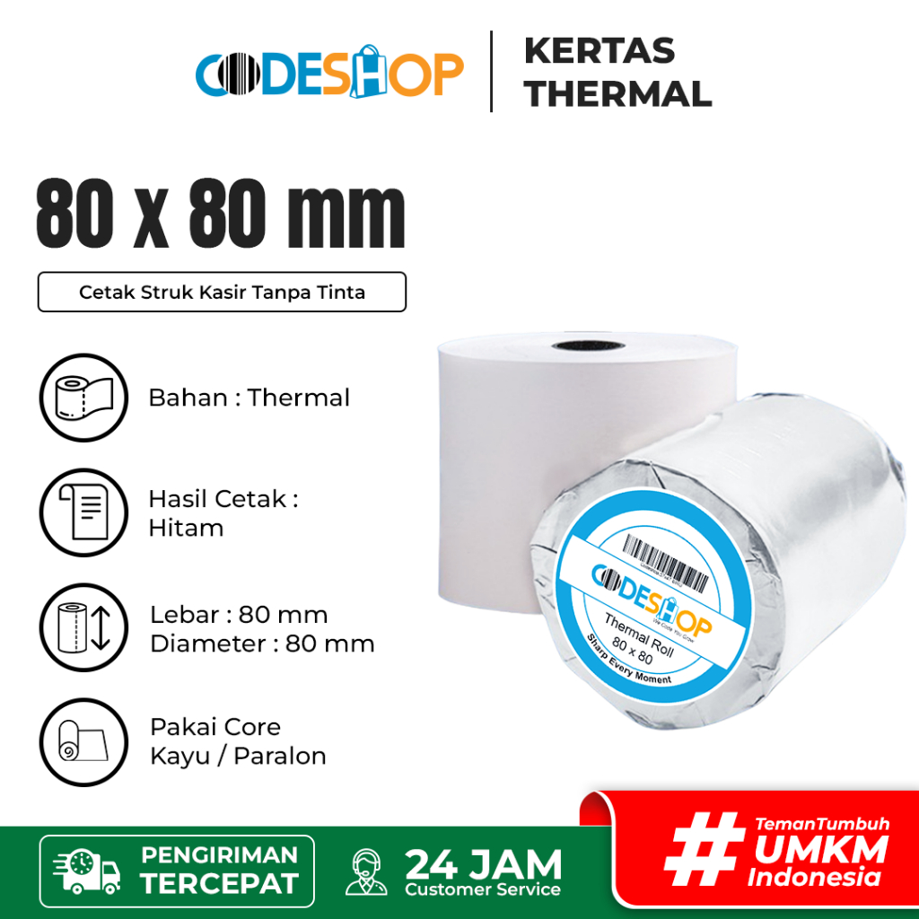 

Kertas Kasir Thermal 80 x 80 | CODESHOP Paper 80X80 MM