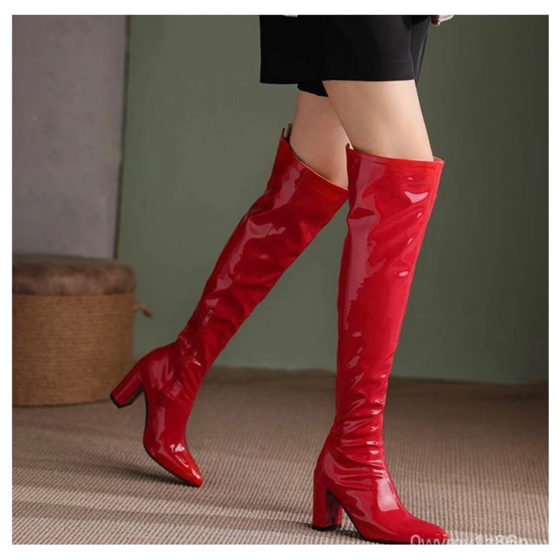 Red Thigh High Latex Boots NEW