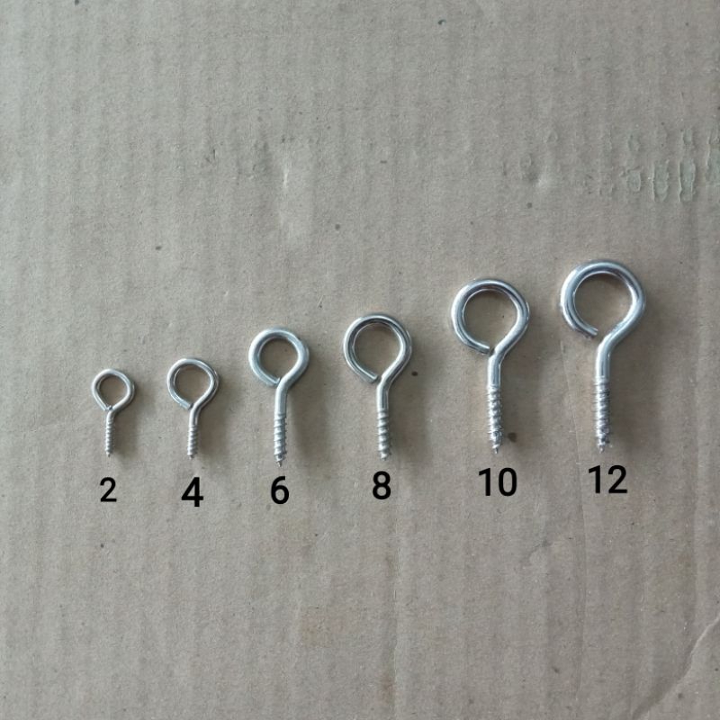12 Pcs Sekrup Mata Tutup 2 4 6 8 10 12 / Sekrup Hak Tutup / Sekrup Gantung Hak Tutup / Screw Eye Pin