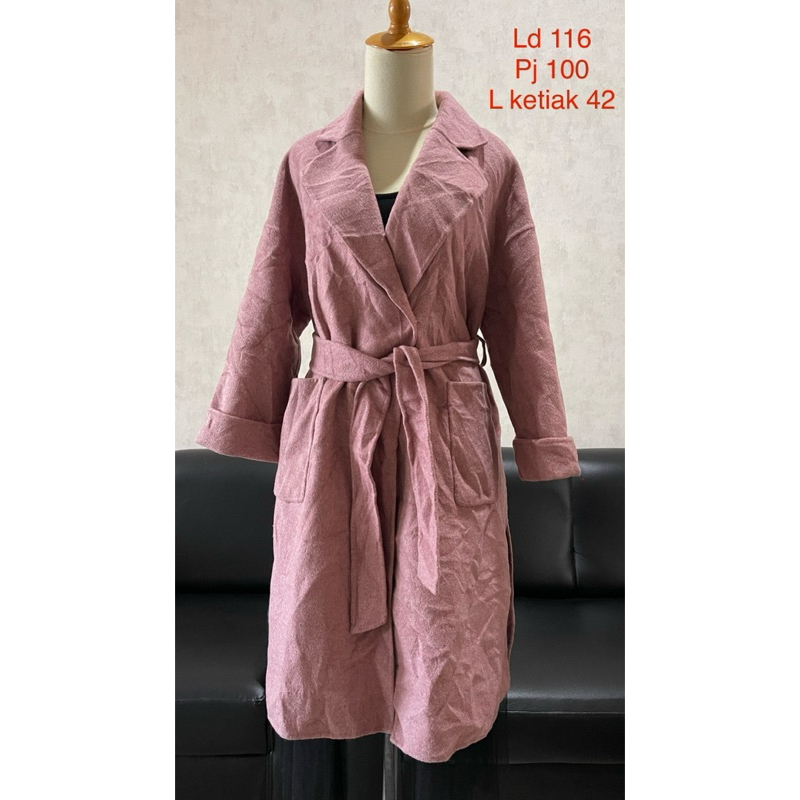 Me & city winter long coat wool double face set belt dusty pink
