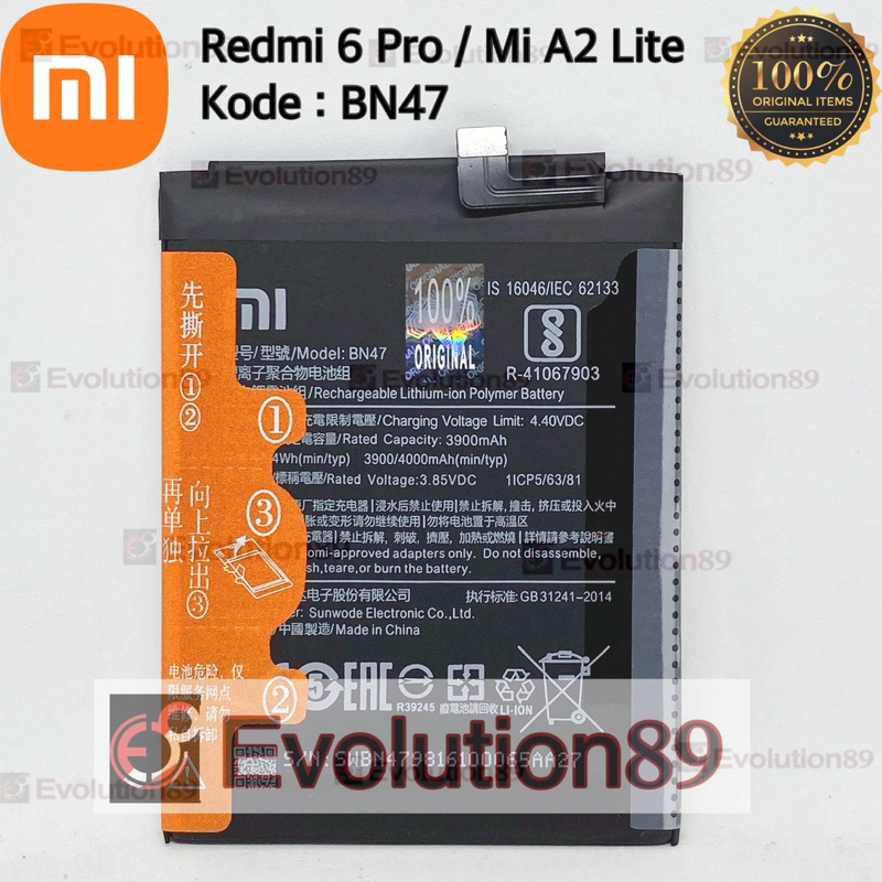 Baterai batre battery xiaomi Bn47 atau batre Xiaomi Redmi 6 pro A2 Lite Original Bn 47 Batre xiaomi 