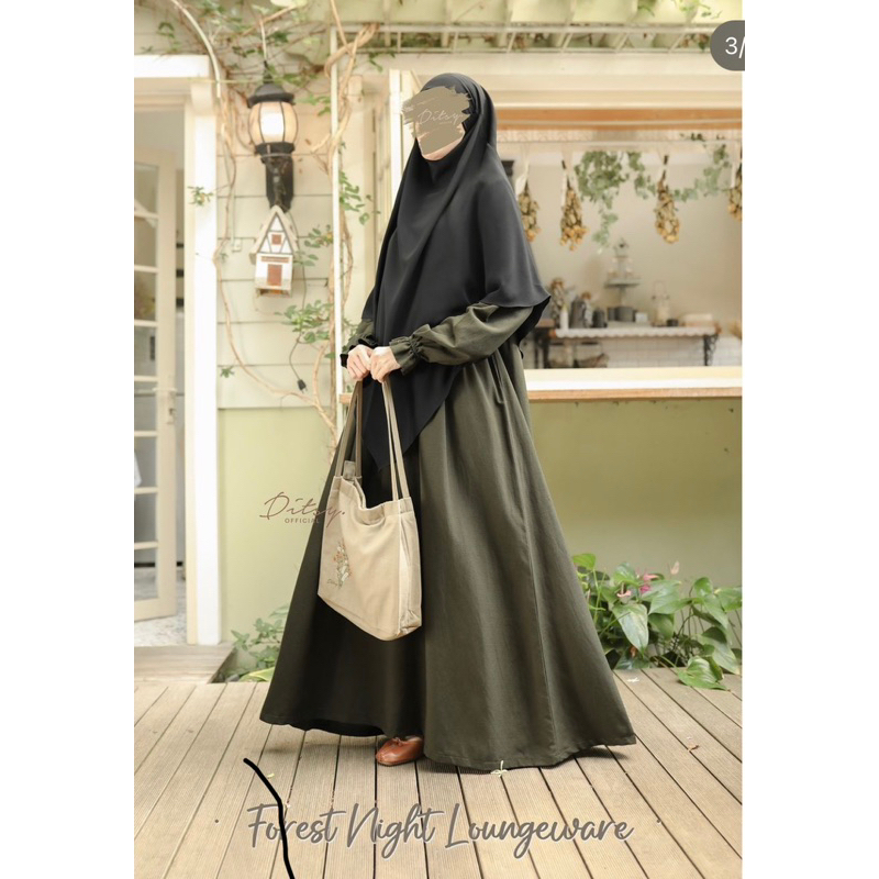 Ditsy Forest Night Loungewear L XXL hijau viscose cotton linen polos hijau army gamis premium adem n