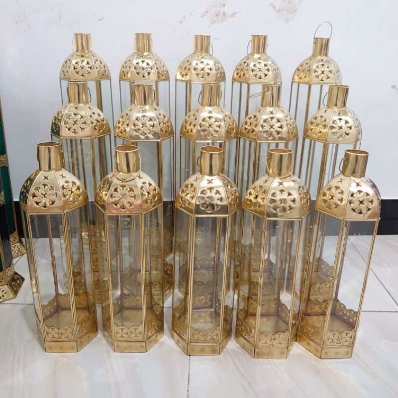 Lentera Lilin Maroko Kuningan – Hiasan Meja Romantis & Dekorasi Ramadan