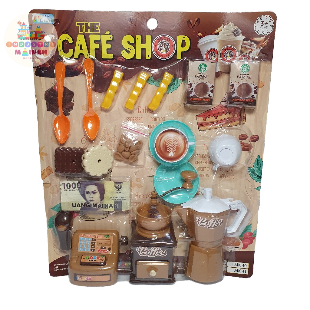 Mainan Cafe Kedai Minuman Kopi Anak Lengkap Dengan Peralatan Uang Makanan / Kasir Kasiran Toko Kopi 