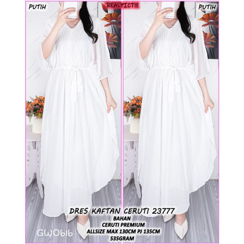 GWO616 Dress Wanita Kaftan Putih White LD130 pj135 jumbo