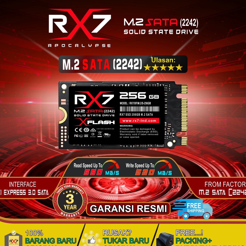 Terbatas SSD RX7 M2 SATA 256GB 2242 M2 SATA  M2SATA GARANSI RESMI 3 TAHUN