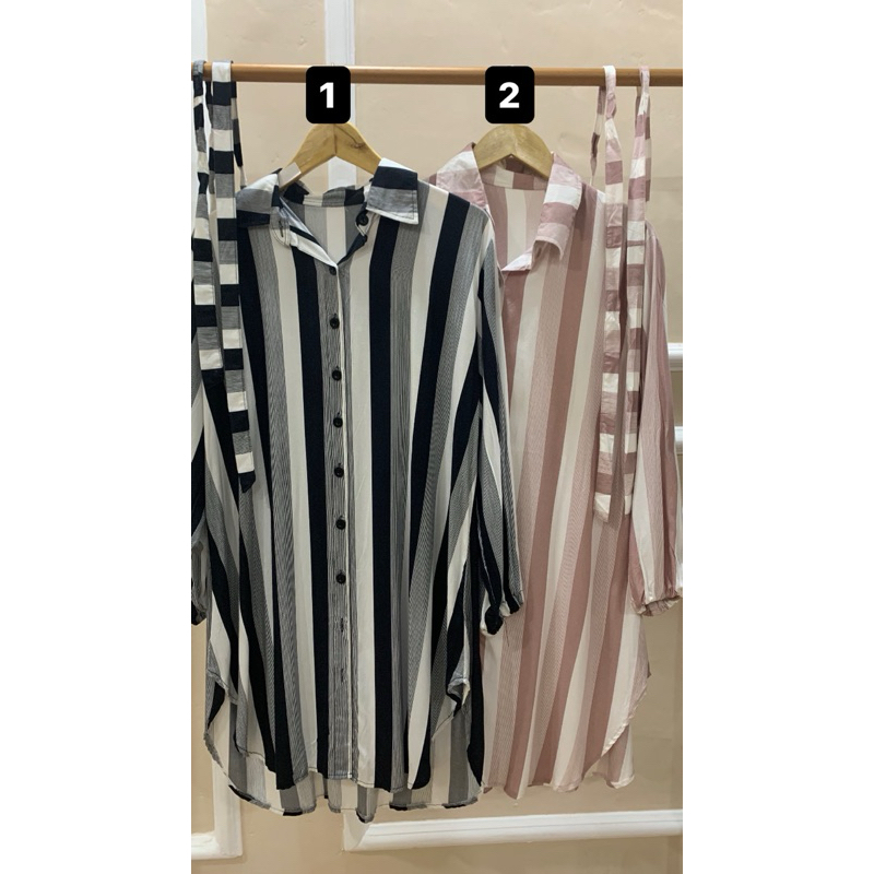 Tunik Rayon Motif Garis | Bahan Premium|Ld 110 | BISA COD KESELURUH INDONESIA