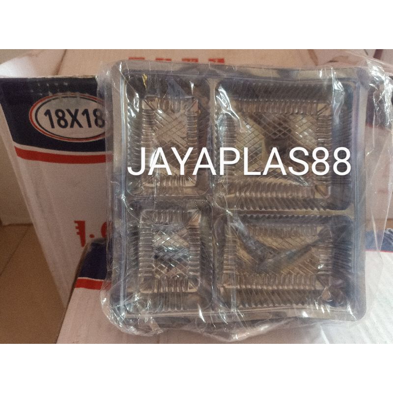 Mika Plastik Bening 4sekat ukuran 18x18 isi 100pcs mika katering