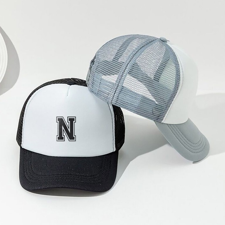 Topi Huruf N | Topi Baseballcap Abjad Huruf Teks Alphabet A B C D E F G H I J K L M N O P Q R S T U 