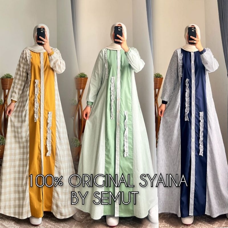 Gamis Katun Kombinasi Original Syaina By Semut / Gamis Muslim Wanita Premium Original Semut