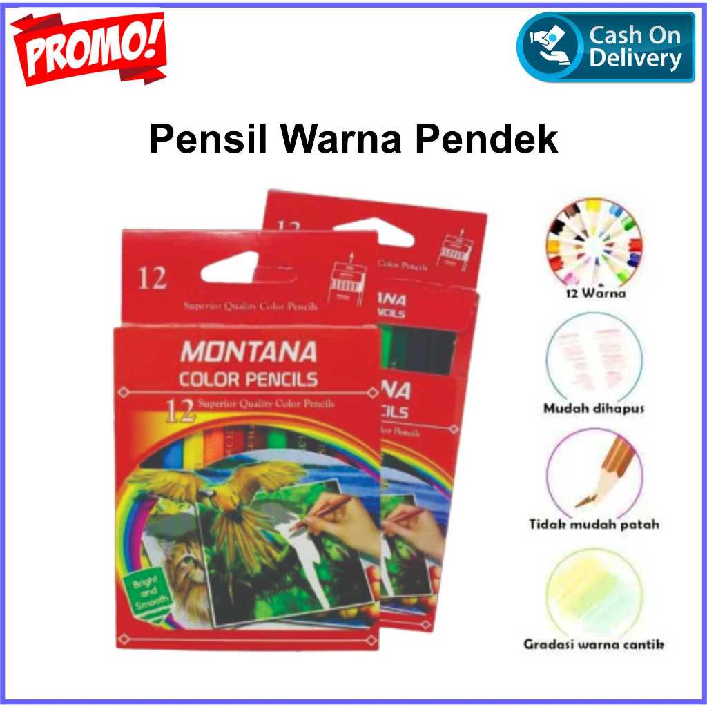 

1 pak (isi 12 warna) Pensil Warna Pendek Mini Montana / Color Pencil Paper Box Classic / Coloring Set Anak Anak pensil warna murah