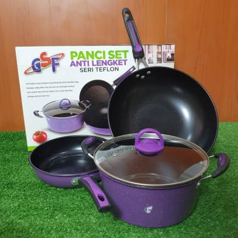 Panci Set GSF Teflon Anti Lengket Seri Teflon Isi 4pcs  G-2429