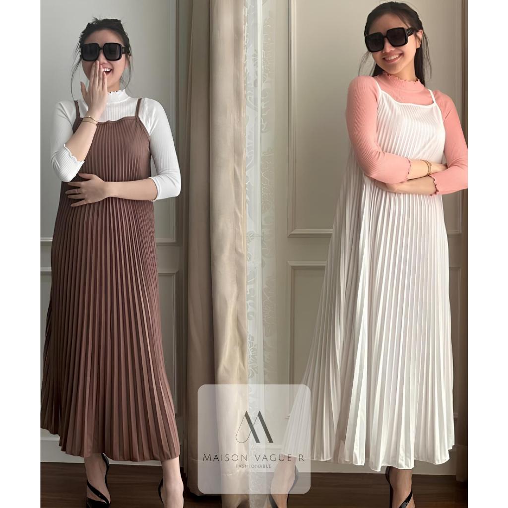 Dress Plisket Mayung Tank Top | Dress Plisket Wanita Model Tali Kecil | Dress Gamis Plisket Mayung