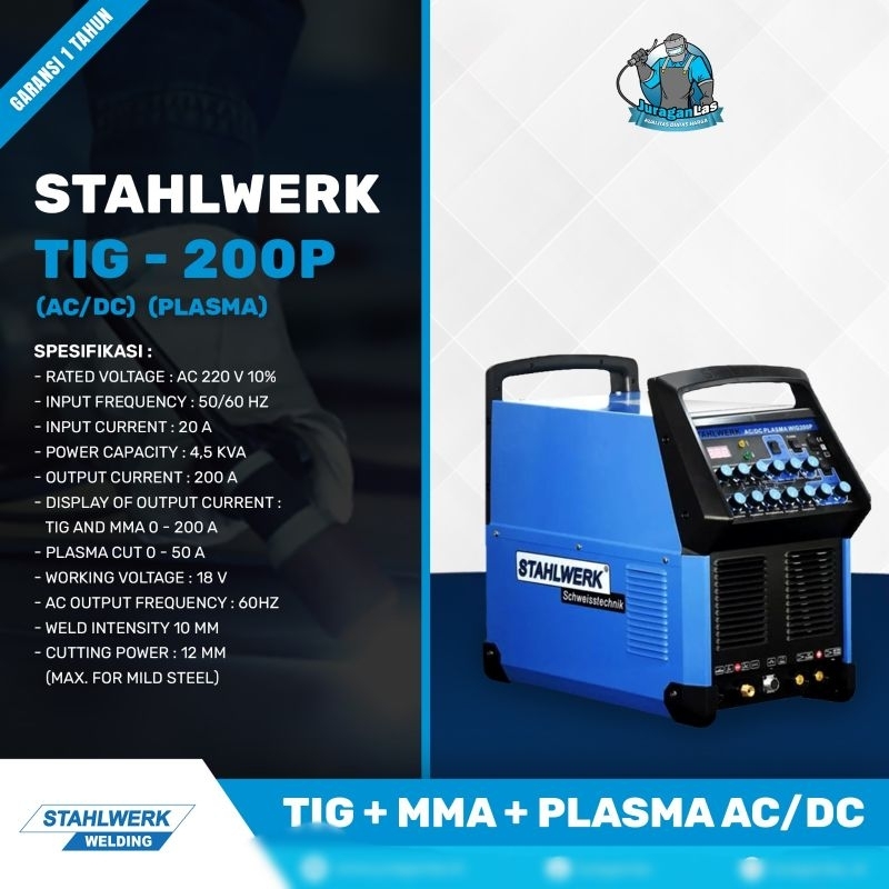 Mesin Las Tig 200P AC/DC + Plasma Cutting + MMA Mesin Las Argon Stahlwerk AC/DC Pulse 200A