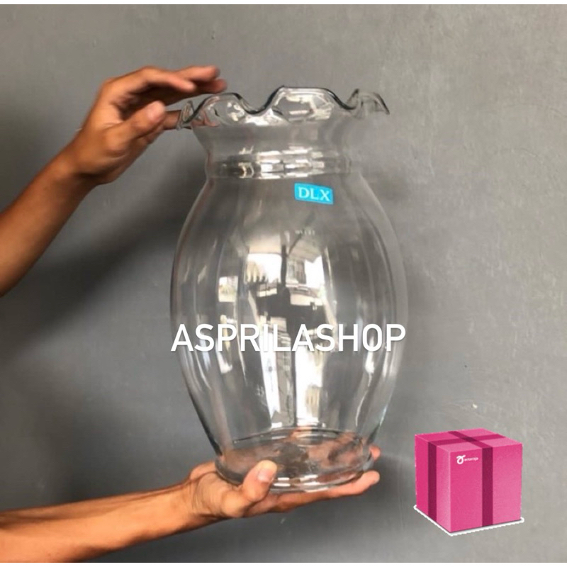 [ EKSPEDISI ] vas bunga kaca cm03 besar jumbo lekuk renda mewah elagan ekapedisi banyak bunga vas ka