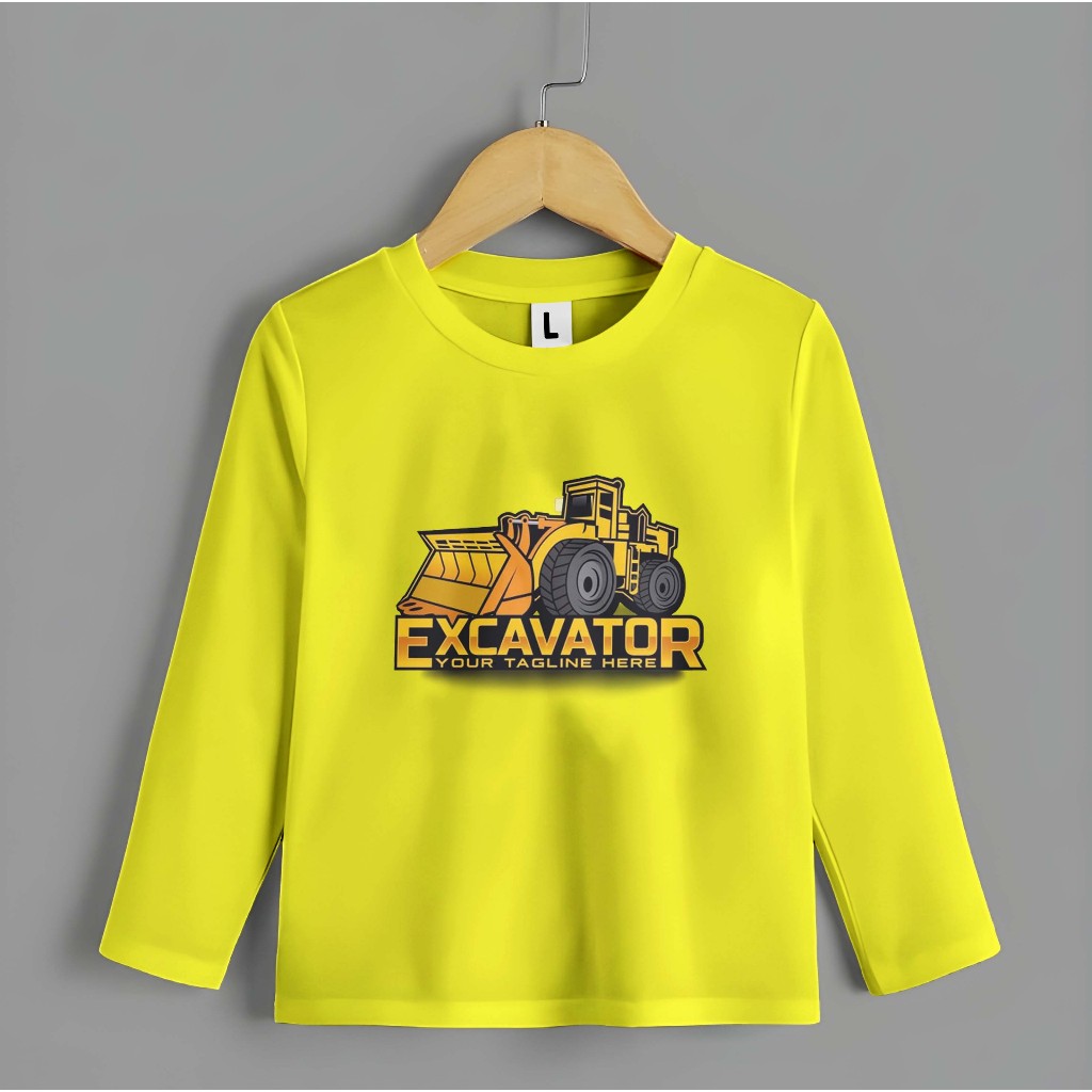 Baju Kaos Anak Lengan Panjang Motif Excavator Bahan Premium Unisex
