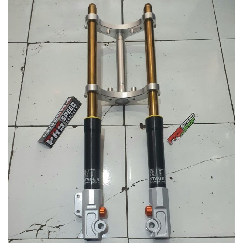paket shock depan lengkap segita cnc bottom rt stage as gold tutup probolt cb fu sonic herex satria 
