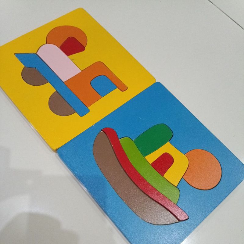 Preloved - Puzzle Kayu Set of 2 Bentuk Kapal dan Kereta