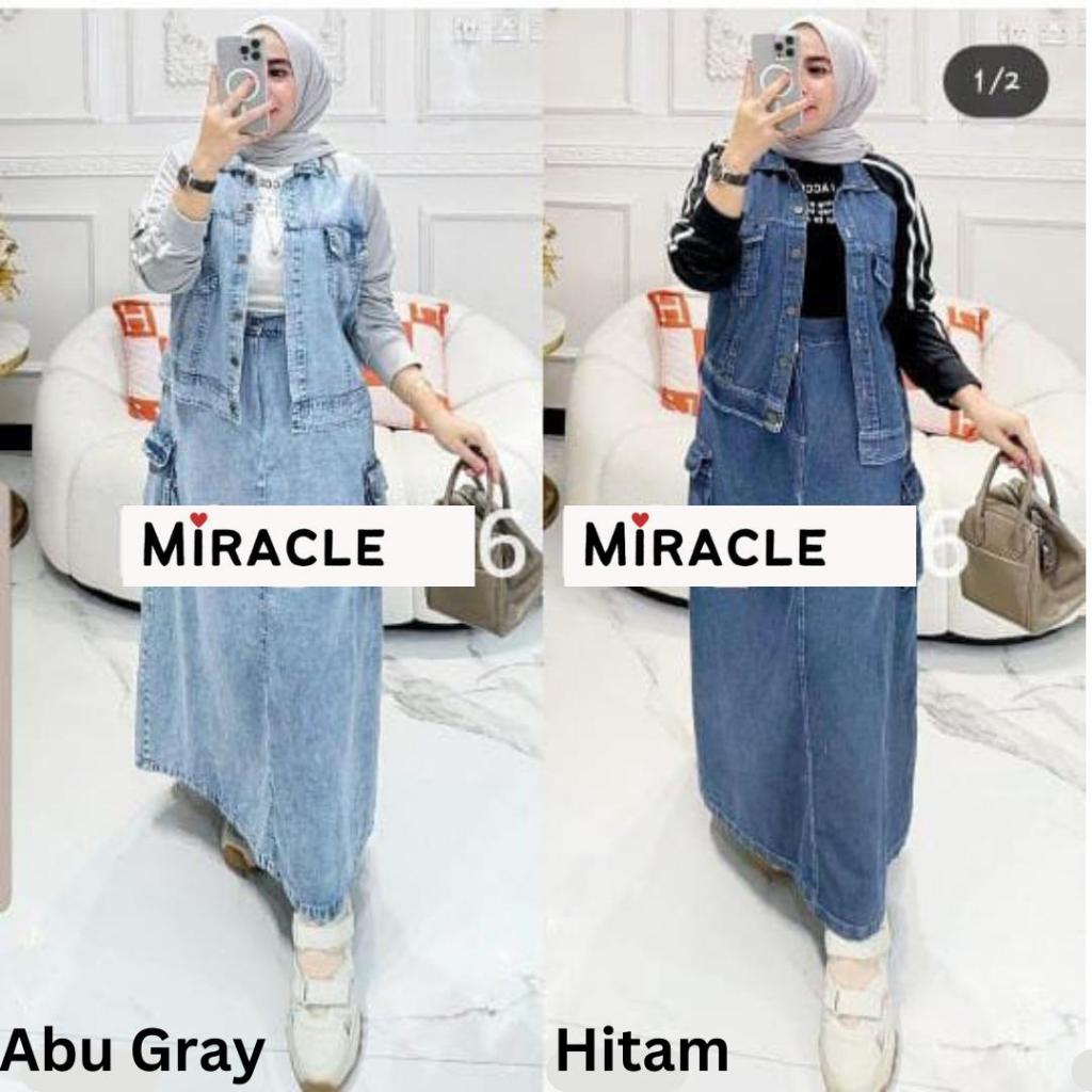 ARUMI SET BAHAN JEANS PREMIUM KOMBINASI KAOS / ATASAN&ROK ARUMI SET ROK