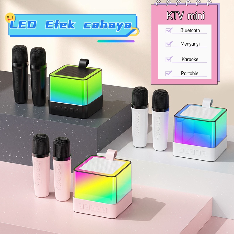	 Speaker mini bluetooth 2 mic 1 karaoke Bluetooth 5.3 Set Mini Full Bass Portable Wireless (Dapat terhubung ke keponsel/komputer/TV)	