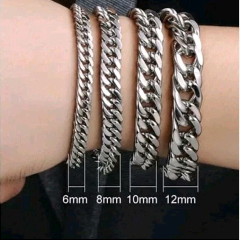 gelang tangan rantai titanium pria 5-12 mm antikarat dan antipudar