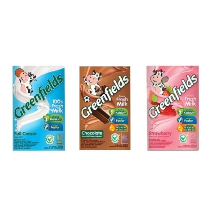 

Susu Greenfields UHT 105 ml Full Cream Strawberry Chocomalt karton dus isi 40 pcs