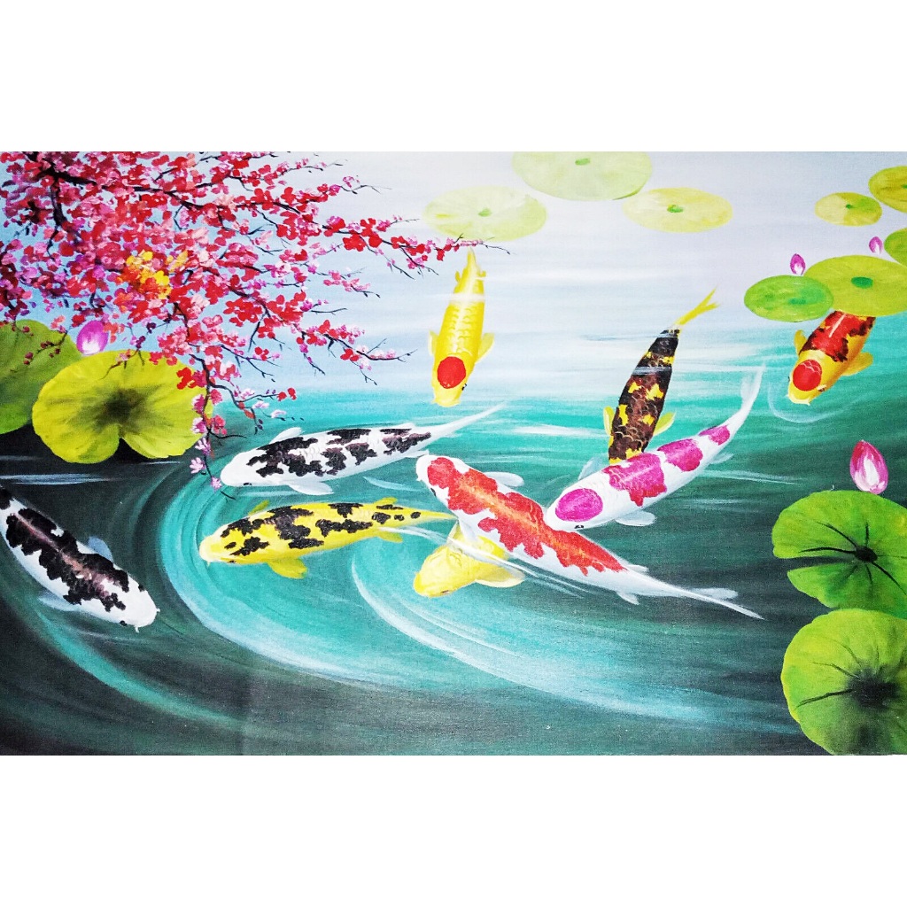 Lukisan Ikan Koi 9 dengan Gaya Modern dan Minimalis (Ukuran 135x85cm)