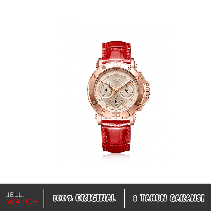 Jam Tangan Alexandre Christie AC 9205 Rosegold Red Wanita Leather