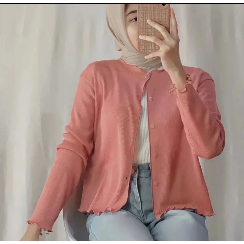 KODE A : WAFFLE CARDIGAN CROP KOREAN STYLE RAJUT CROP PASTEL / KARDIGAN KNIT RAJUT / CARDIGAN RIB