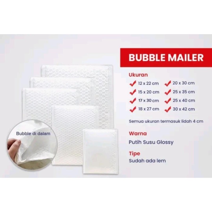 

Amplop Bubble Mailer Wrap Polos Putih Premium Quality 20x30+4 - 10PCS