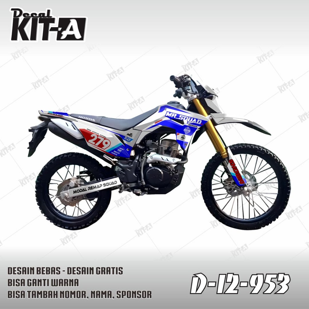 Decal CRF Sticker Striping Stiker CRf 150L Motif Putih Biru Kombinasi Merah D-I2-953