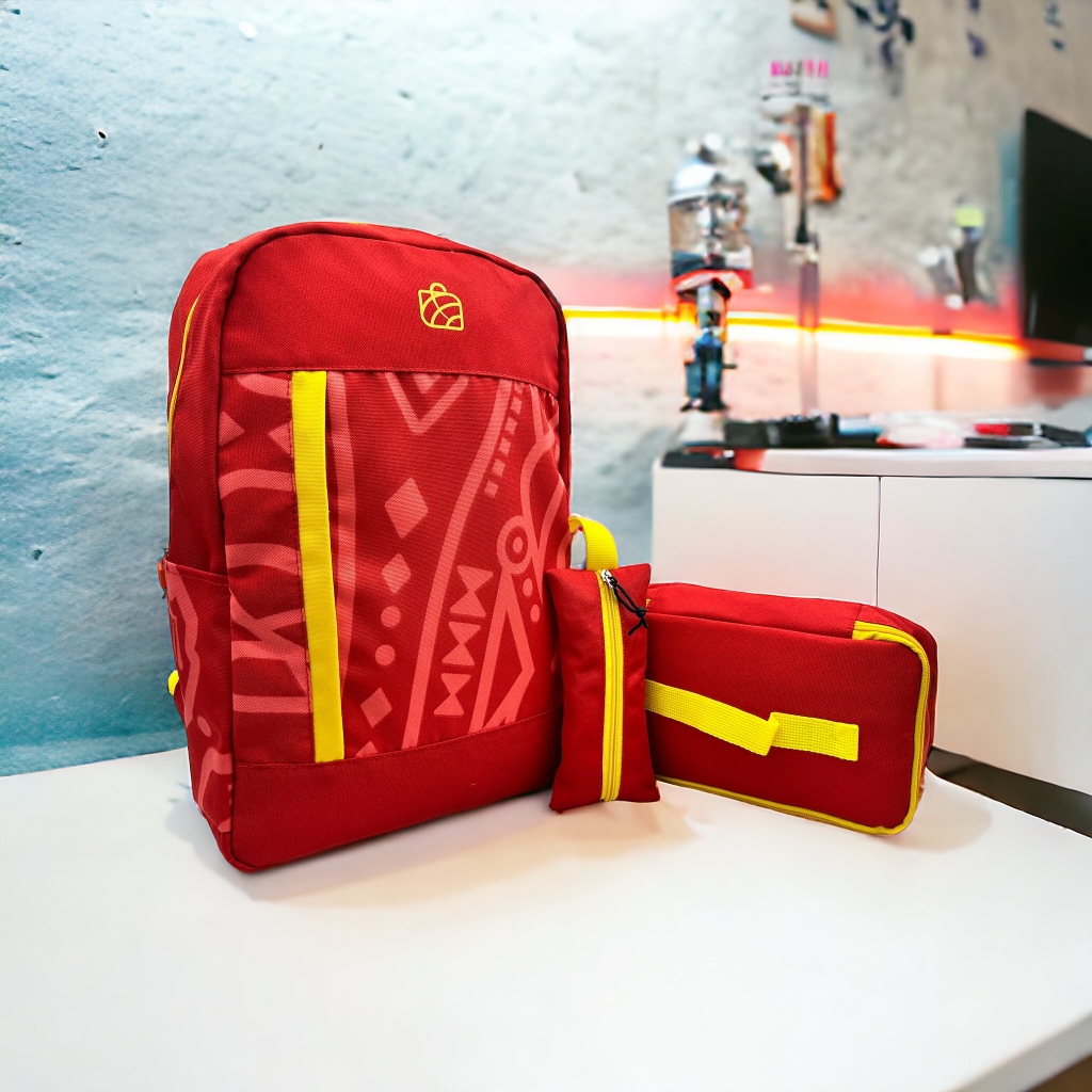 Tas Ransel Printing Murah Keren HOJA Elysian Red Backpack Anak Bagpack Gratis Bonus Lunch Box Pencil