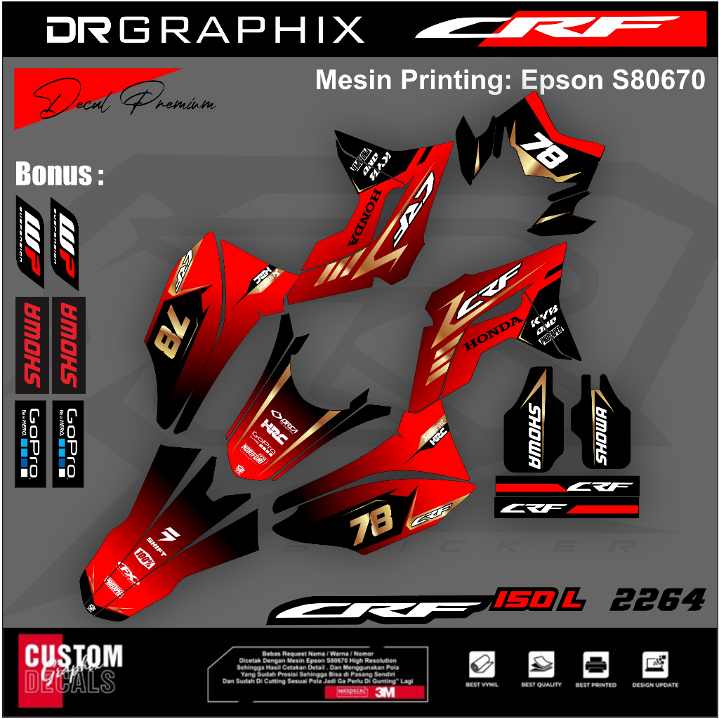 CUSTOM DECALS CRF Supermoto/Motocross Red//Crf Hologram