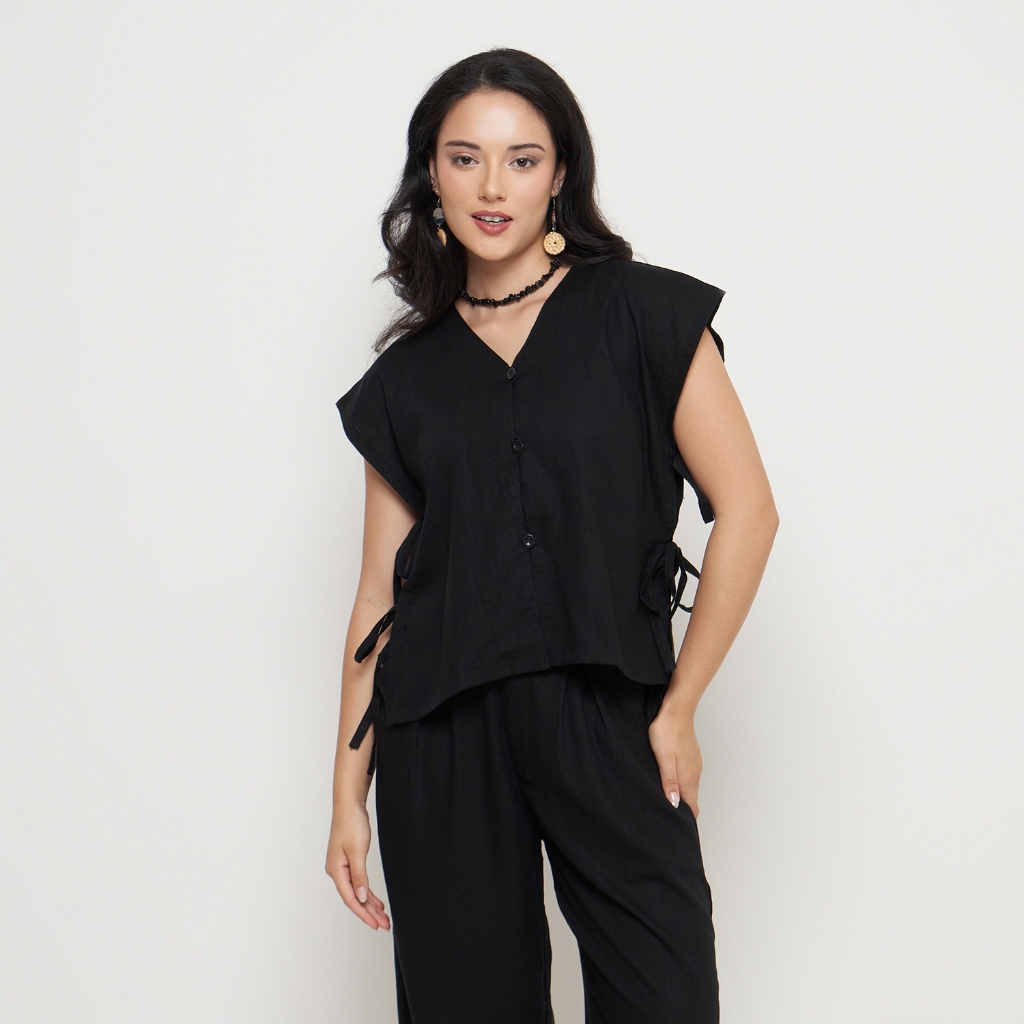 SILVERLINING - KEBAYA LINEN TOP BLACK