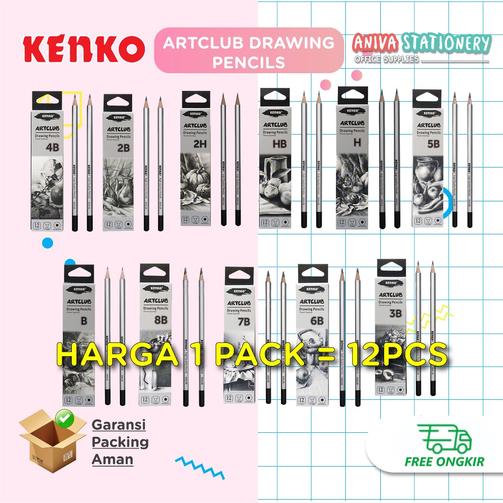 

KENKO ARTCLUB DRAWING PENCILS PENSIL GAMBAR 2B 3B 7B 8B H 2H HB 1 PACK