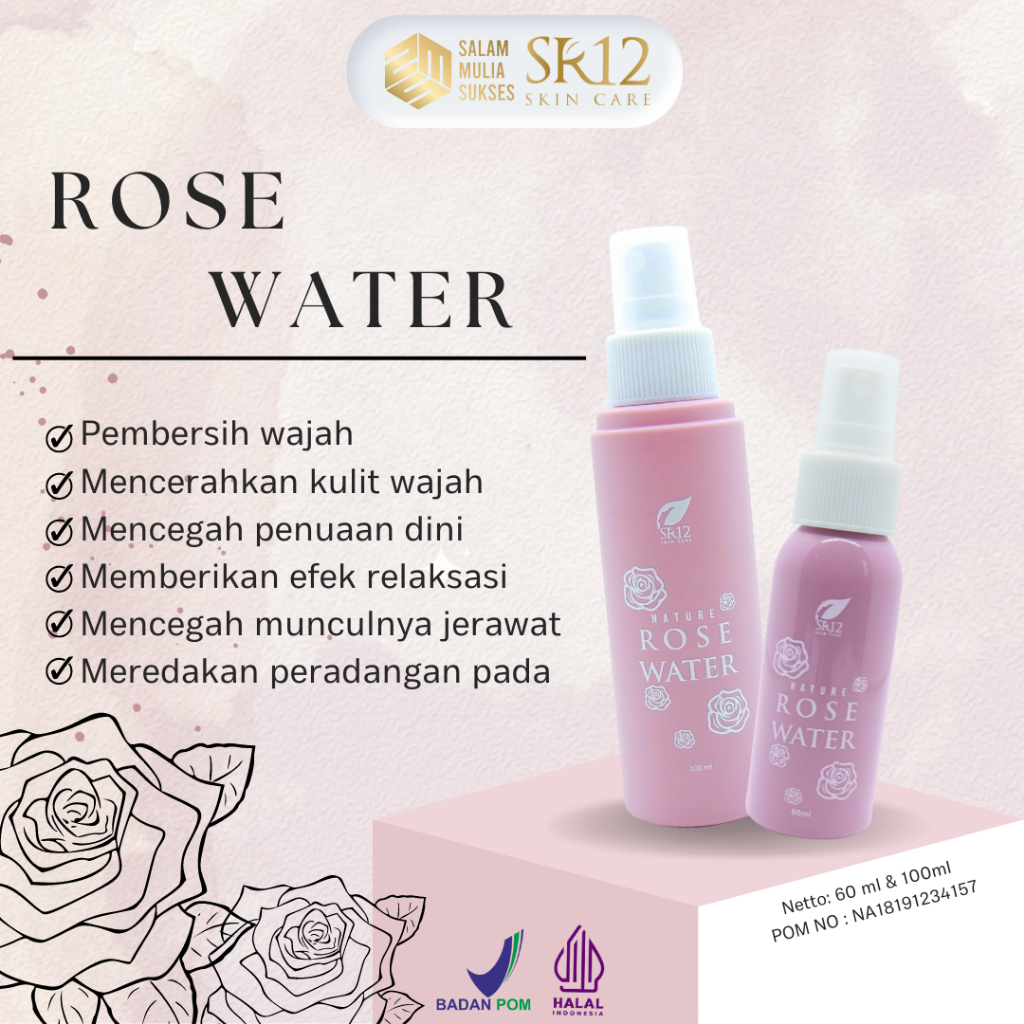 AIR MAWAR ASLI SR12 MEMBUAT MAKE UP TAHAN LAMA ROSE WATER AIR MAWAR MIST FLEK HITAM FACIAL SPRAY BPO