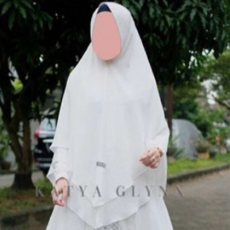 [PRELOVED] Original Katya Glynn Khimar Syari Hijab Set White Pink Best Seller Lebaran Umroh Setelan 