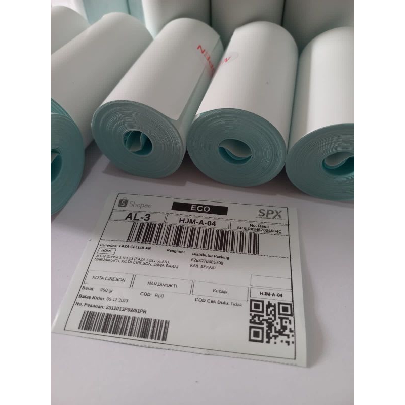 

Thermal Label olshope ukuran 78 x 10 meter, thermal stiker olshope ukuran 80 mm.