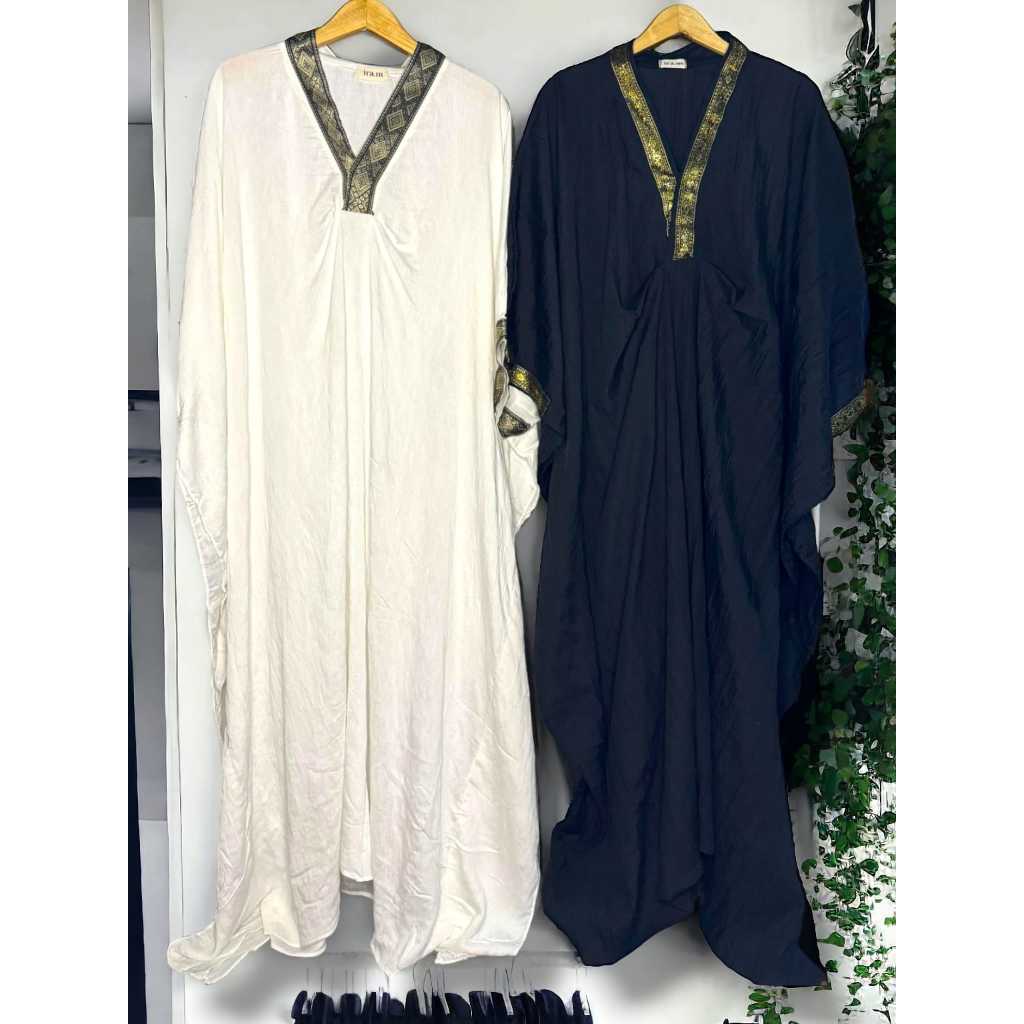 Kaftan Jumbo Muslim pita bordir Premium warna putih dan hitam  - casual daily