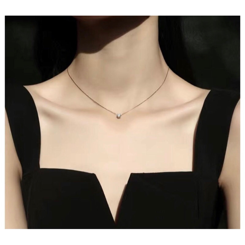 Kalung wanita Titanium single diamond korea fashion style warna silver