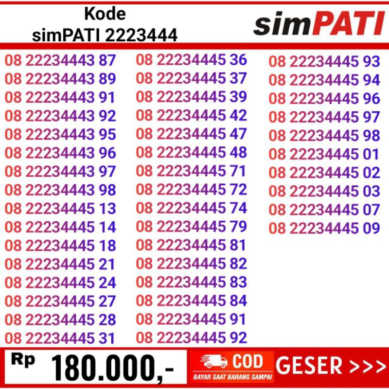 nomor cantik telkomsel - nomor cantik simPATI 2223444 urut