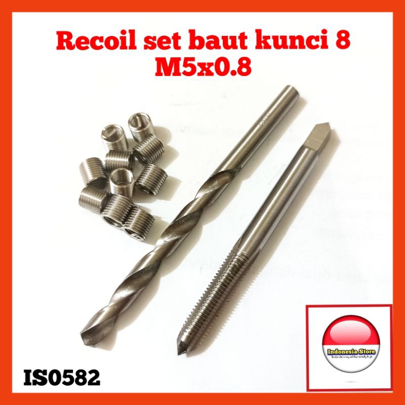 recoil set m5x0.8 2D paket recoil set baut kunci 8 komplit tap recoil bor recoil