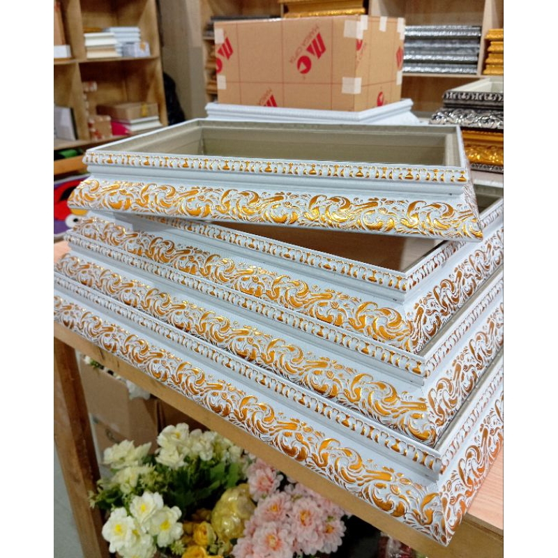 kotak/box seserahan frame fiber 6cm motif ukir 1 set isi 4 tanpa tutup