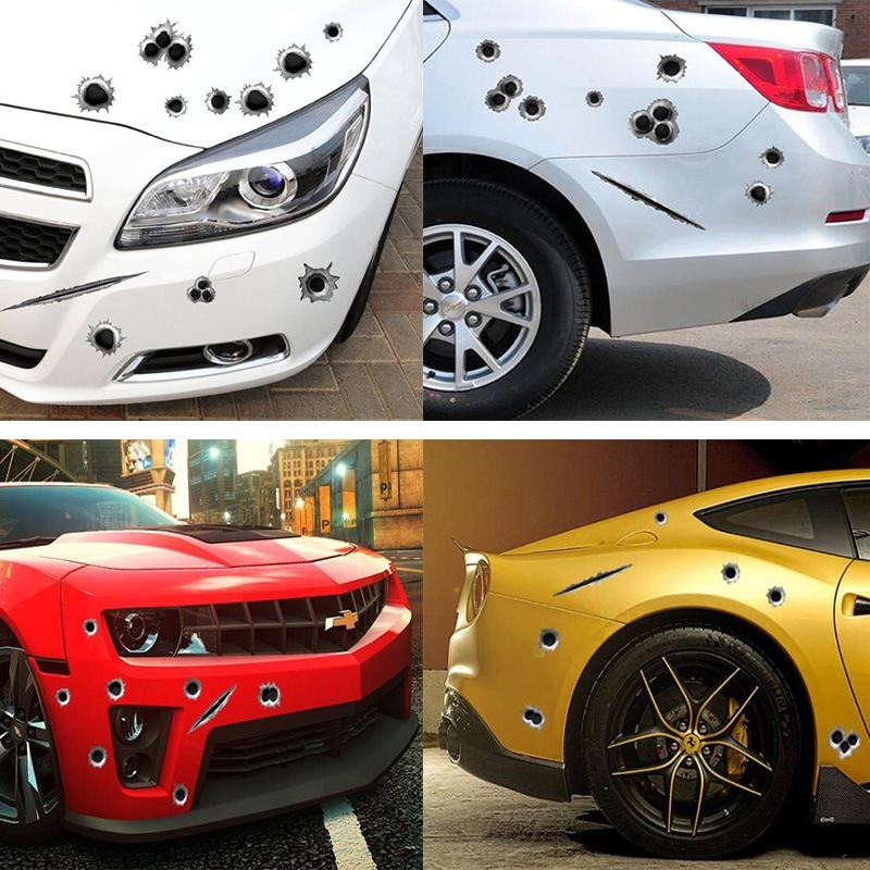 Stiker Mobil Gambar Lubang Peluru 3D Sticker Baret Lecet Bekas Tembakan aksesoris eksterior otomotif