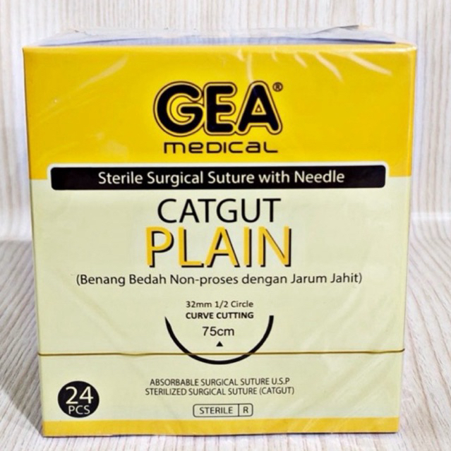 GEA CatGut Plain 3/0 2/0 Cat gut Plain Benang dengan Jarum GEA box