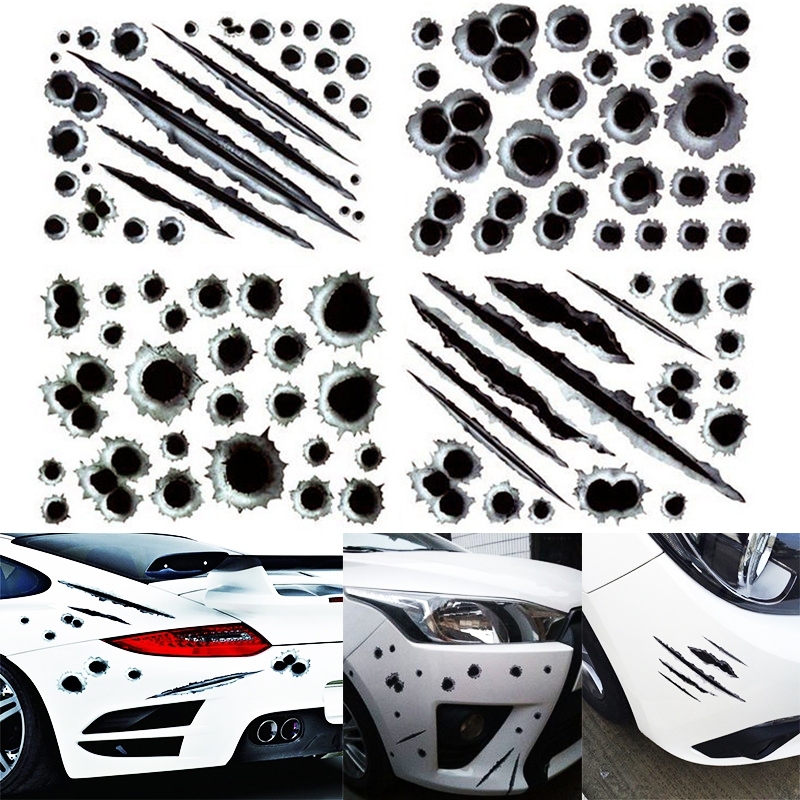 Stiker Mobil Motor Lubang Peluru 3D Bekas Tembakan Sticker Baret Lecet Aksesoris Eksterior Otomotif